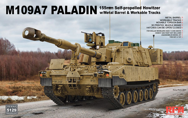 RFM5129 ライフィールドモデル 1/35 M109A7 パラディン 155mm自走砲 w/金属砲身 & 連結組立可動式履帯
