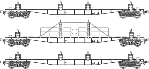 TW-CK5500E 1/80 チキ5500 50mレール積載具付3両セット・チキ塗装:黒