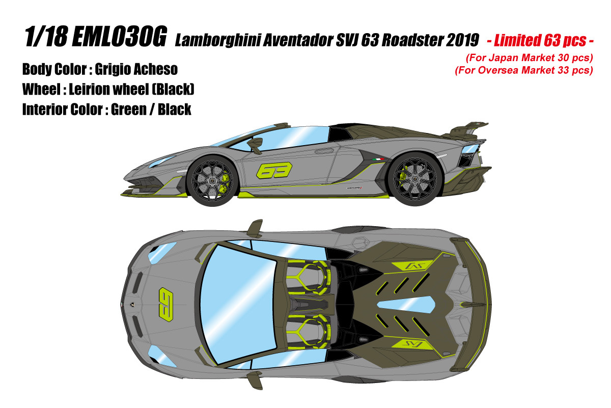 EML030G EIDOLON 1/18 Lamborghini Aventador SVJ 63 Roadster 2019 グリジオアケーソ