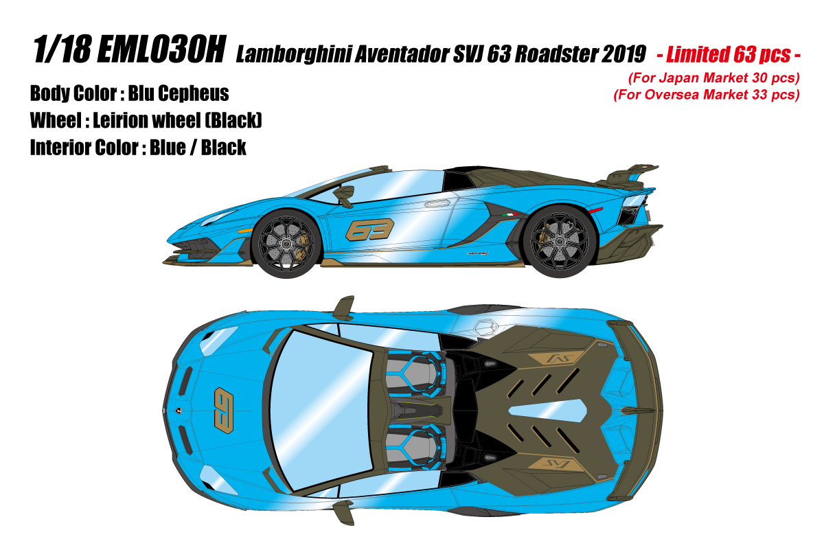 EML030H EIDOLON 1/18 Lamborghini Aventador SVJ 63 Roadster 2019 ブルーセフェウス