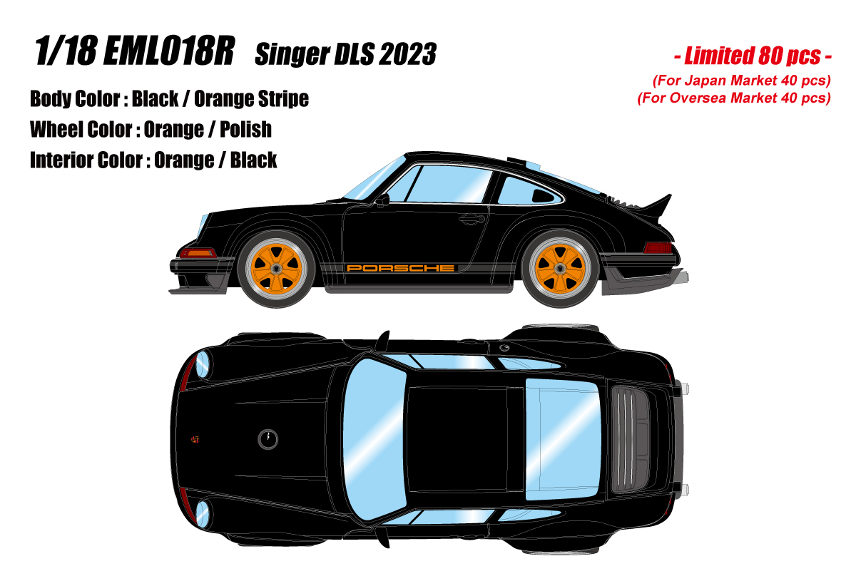 EML018R EIDOLON 1/18 Singer 911 DLS 2023 ブラック/オレンジスプライト