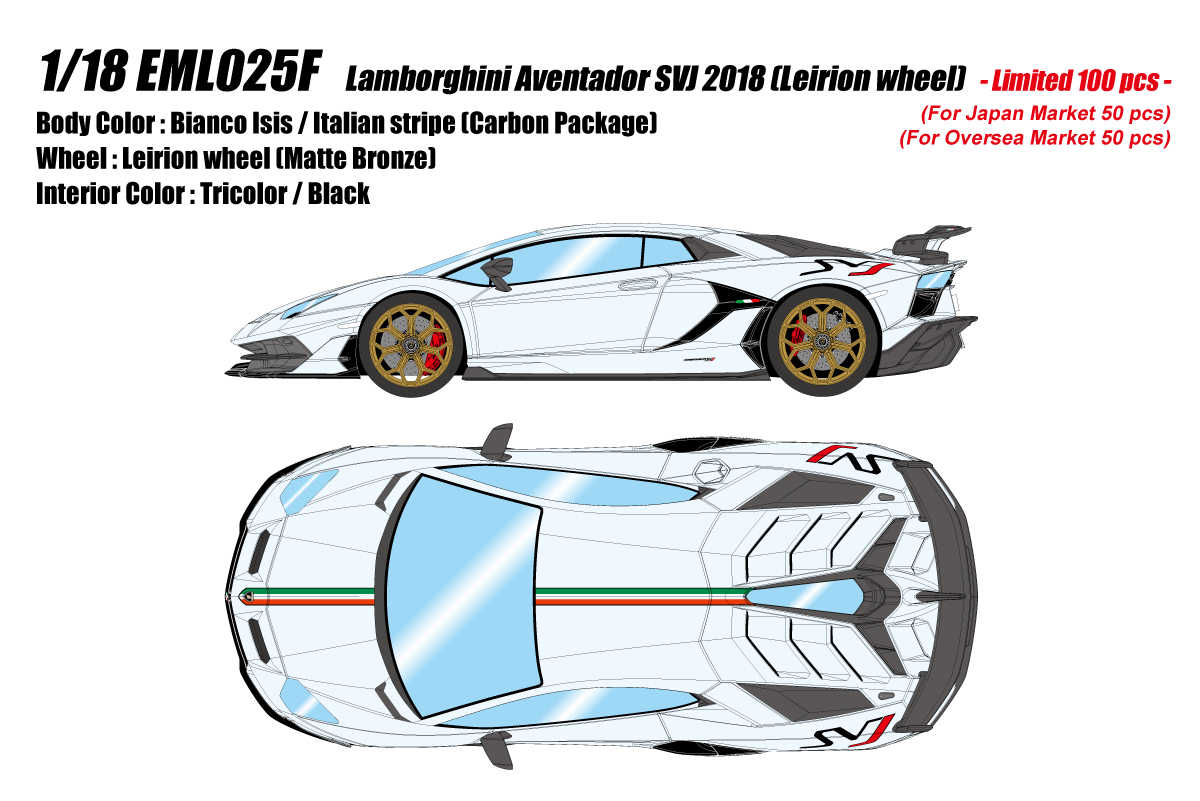 EML025F EIDOLON 1/18 Lamborghini Aventador SVJ 2018 ビアンコアイシス/イタリアンストライプ
