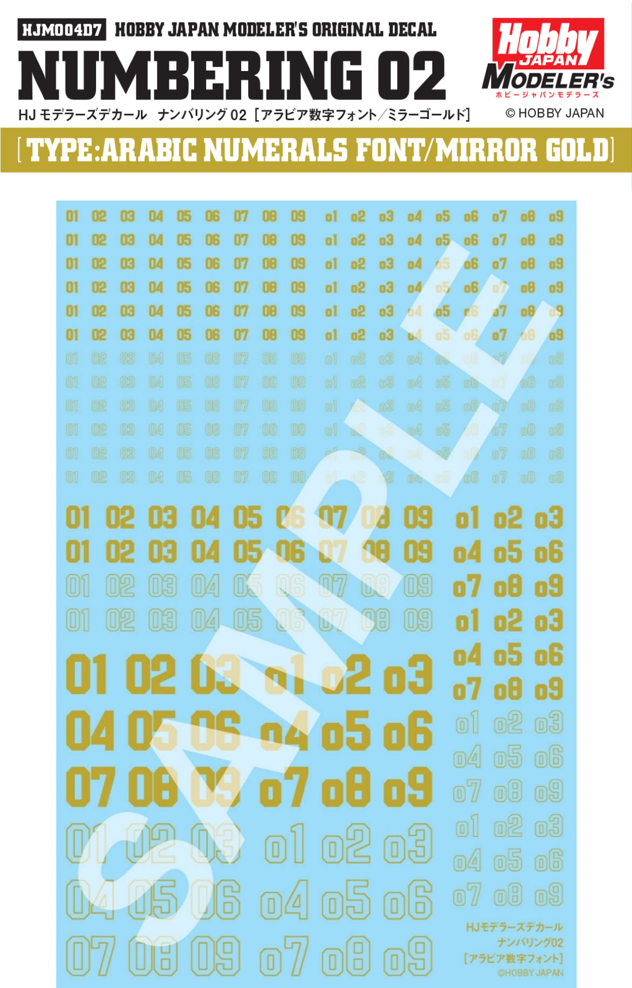 HJM004D7 HJモデラーズデカール ナンバリング02[ミラーゴールド]