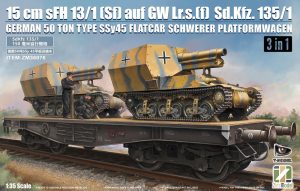 ZM35076 Zimiモデル 1/35 Ad.Kfz.135/1 15cm sFH/1 (Sf)auf Gw Lrs.(F) w/ドイツ50トン 大型平台貨車[3in1]