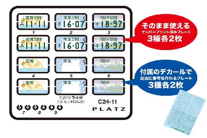 C24-11 1/24 図柄ナンバープレート (みきゃん・くまモン・こにゅうどうくん)
