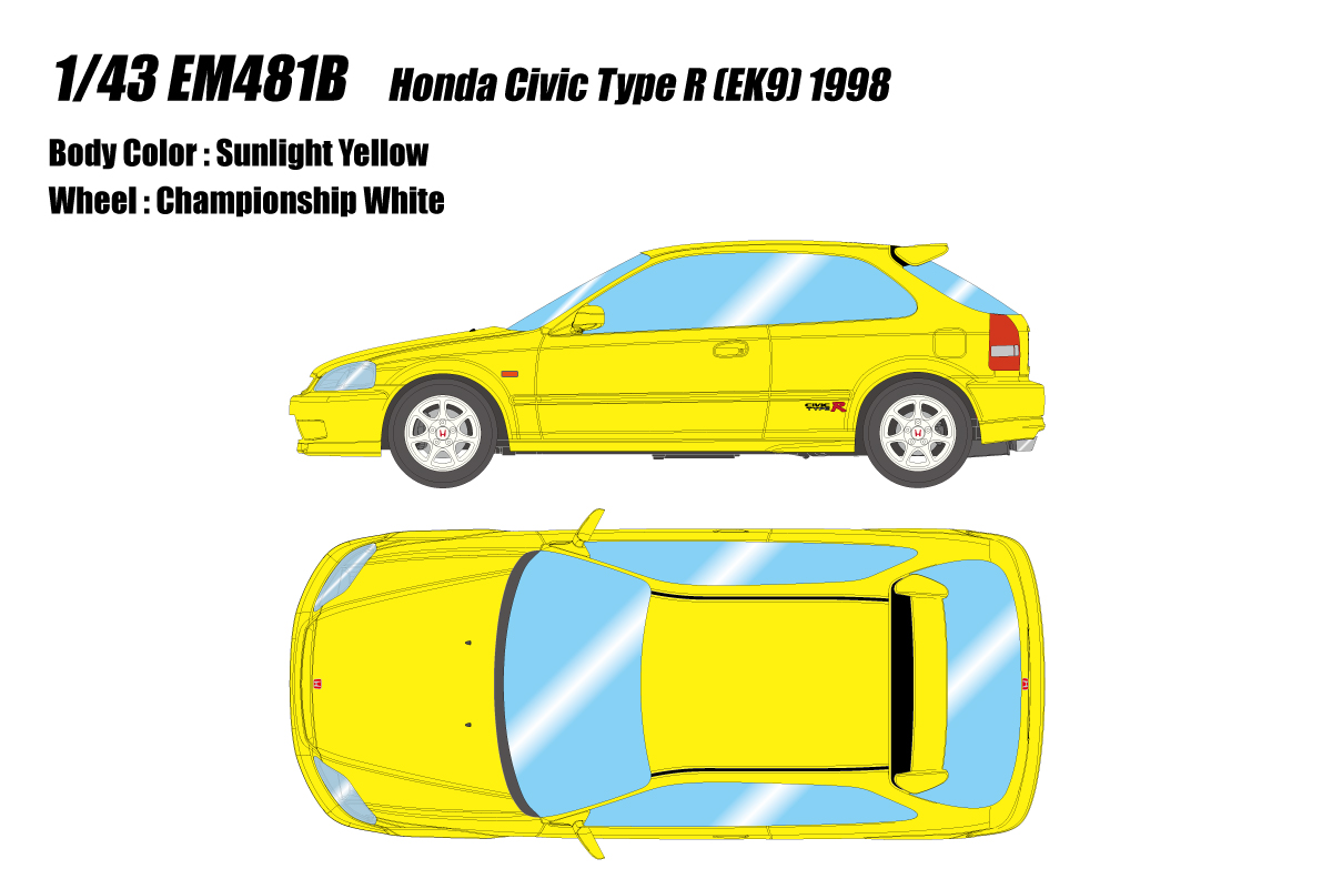 EM481B EIDOLON 1/43 Honda Civic Type R (EK9) 1998 サンライトイエロー