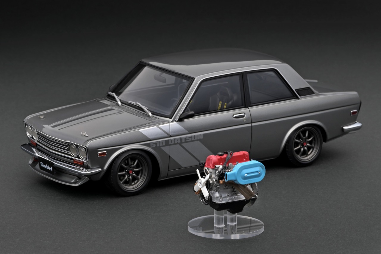 IG3310 IGモデル 1/18 Datsun Bluebird (510)  Gun MetallicWith Engine