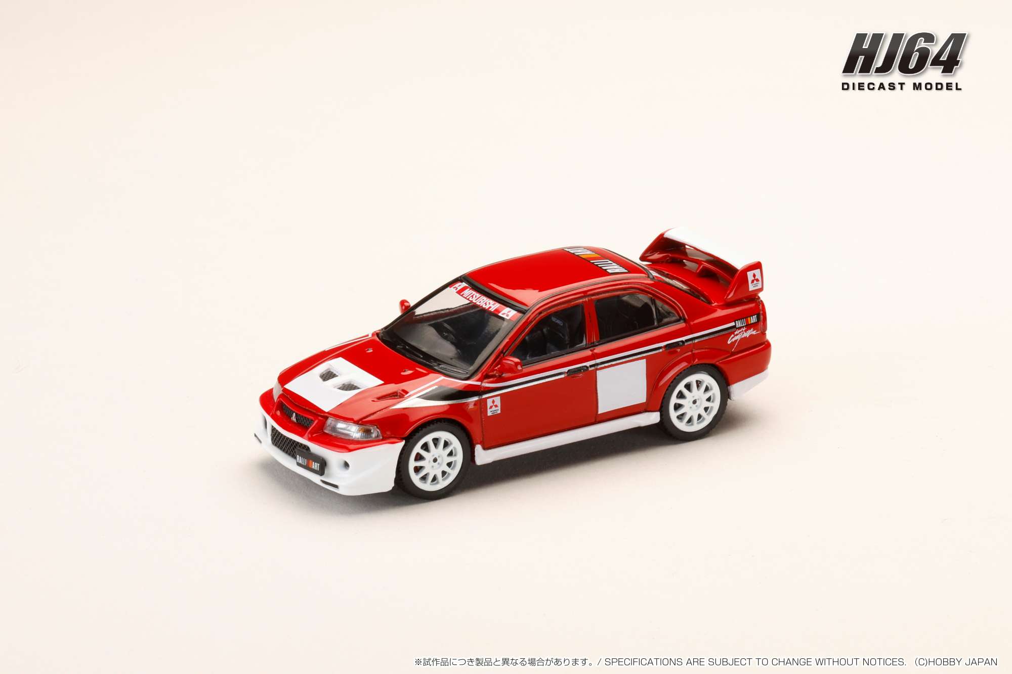 HJ643033RC HJ64 1/64 三菱 LANCER RS EVOLUTION 6 (CP9A)  2000 RALLIART ホワイト/レッド