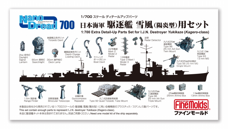 77927 1/700『ナノ・ドレッド』シリーズ 単艦用セット 日本海軍 駆逐艦 雪風(陽炎型)用セット