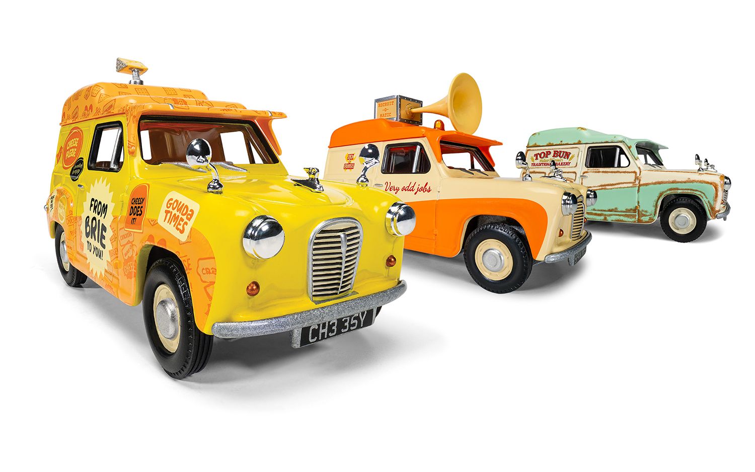 CGCC80505 コーギ 1/43 ウォレス & グルミット オースティン A35 バン コレクション チーズ プリーズ、トップバン、スピック & スパンモービル