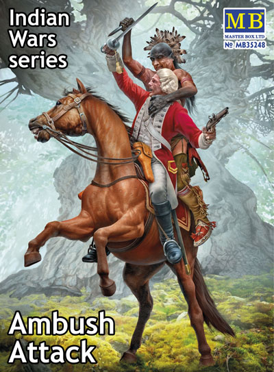 MB35248 マスターボックス 1/35 インディアン戦争2体+馬・茂みからの攻撃・英軍騎乗将校+米原住民・18世紀