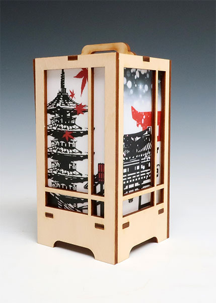 木製クラフト 木楽 行燈(きらく あんどん) 鳥獣戯画・白木