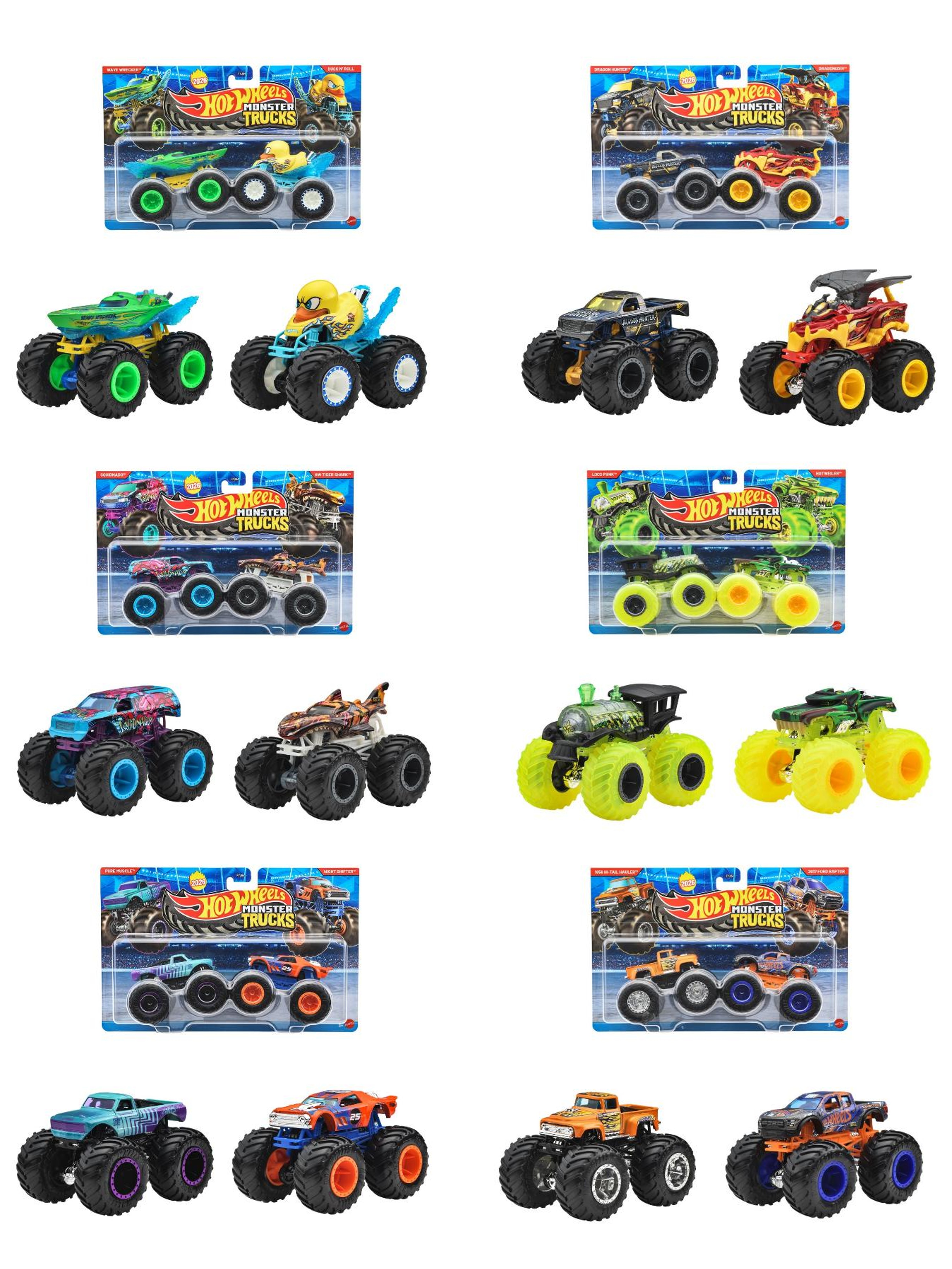 FYJ64-987B ホットウィール モンスタートラック 1/64 2パック アソート (入数:8) 2026年04月発売