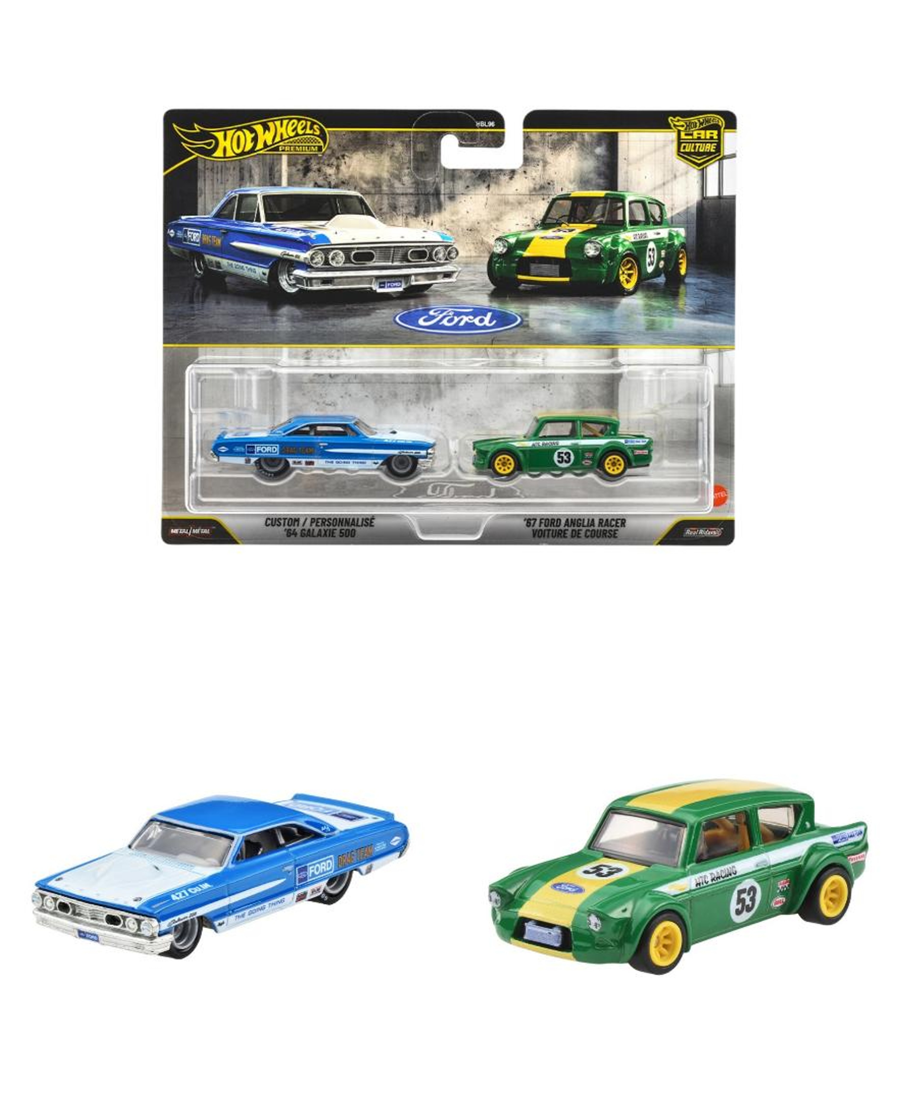 JHW50-9866 ホットウィール プレミアム2パック カスタム '64 ギャラクシー 500 / '67 フォード アングリア レーサー