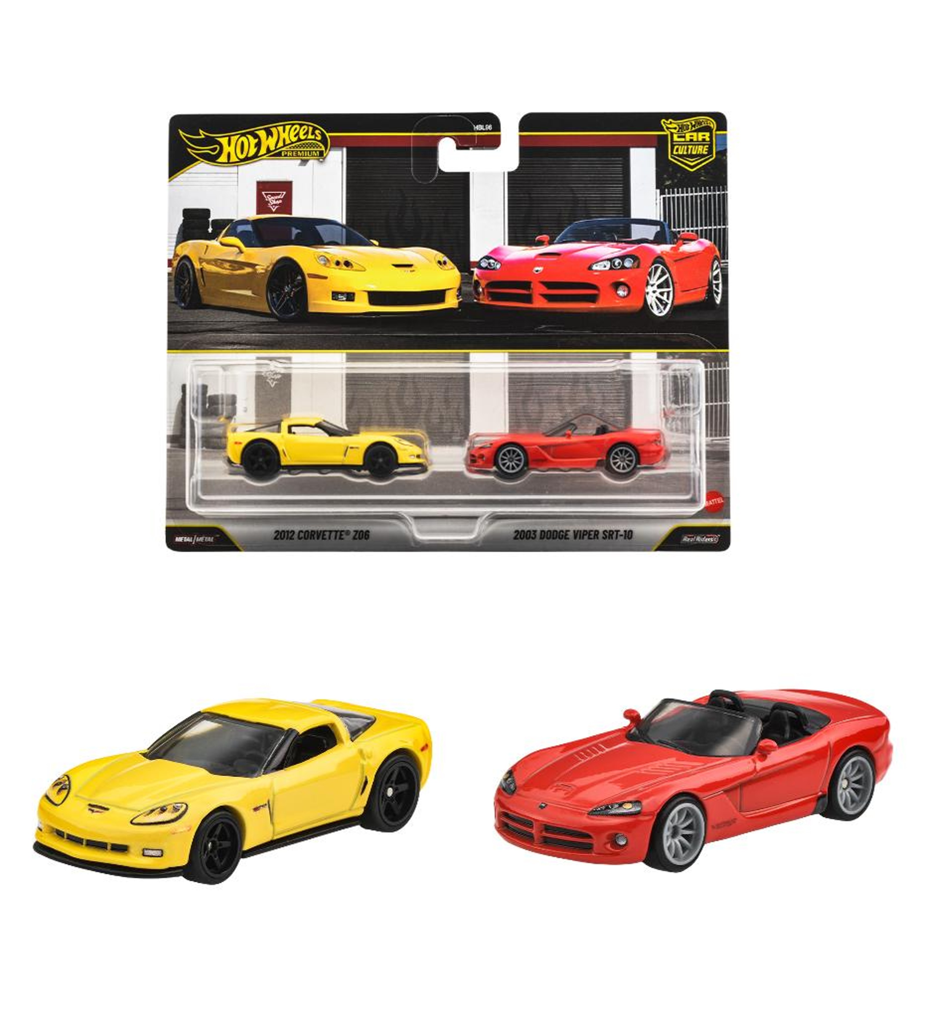 JHW54-9866 ホットウィール プレミアム2パック 2012 コルベット Z06 / 2003 ダッジバイパー SRT-10