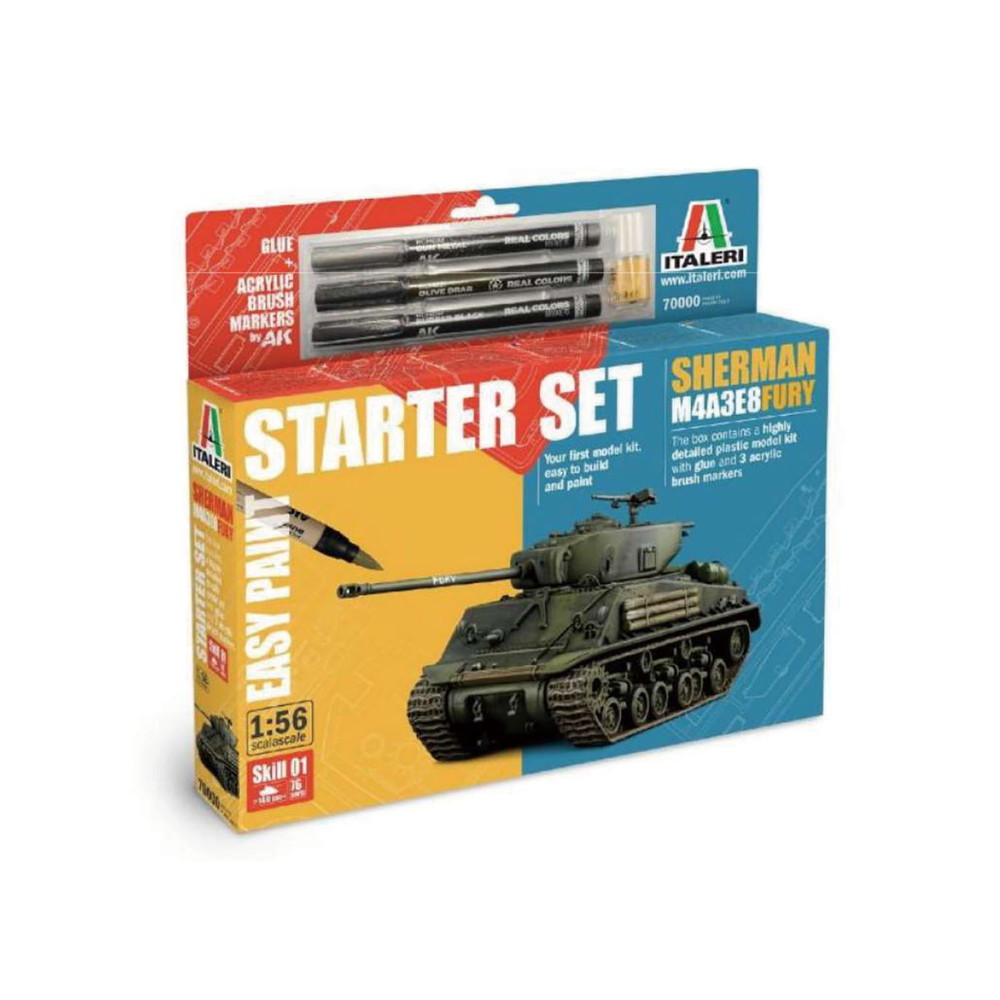 IT75001 イタレリ 1/56 WW.II アメリカ軍 M4A3E8 シャーマン'フューリー' スターターセット マーカー付属