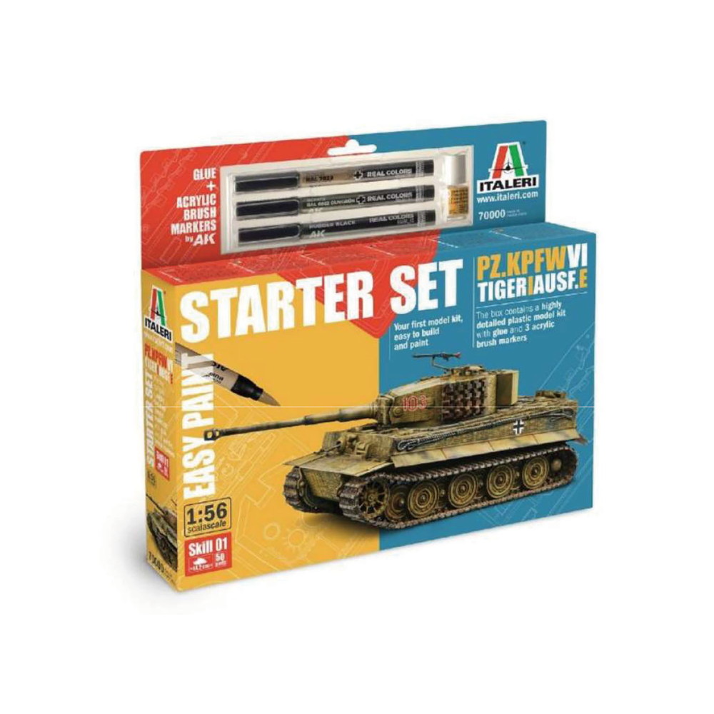 IT75002 イタレリ 1/56 WW.II ドイツ軍 Pz.Kpfw.VI ティーガーI 戦車 E型 スターターセット マーカー付属