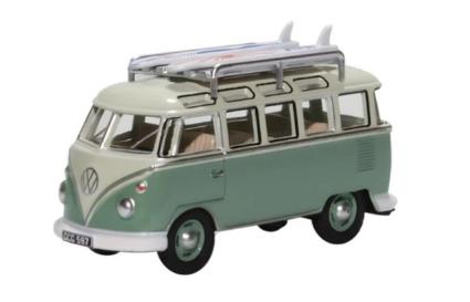 OX76VWS005 OXFORD 1/76 VW T1 サンバ バス サーフボード付 ターコイズブルー/ホワイト