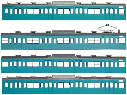 18009 国鉄(JR)103系<低運・非ユニット窓・冷改車・スカイブルー>  基本4両編成ボディキットA