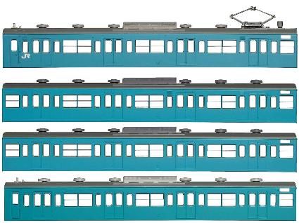 18010 国鉄(JR)103系<低運・非ユニット窓・冷改車・スカイブルー>  基本4両編成ボディキットB